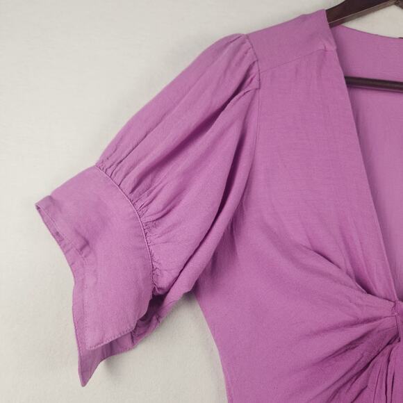Free People Vintage Summer Puff Sleeve Maxi Dress Women XS/S Purple Tie Front - Picture 7 of 16